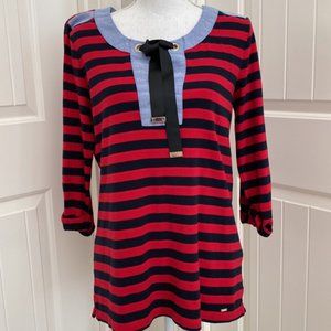 Tommy Hilfiger Red Blue Striped Nautical Women's Shirt Size Large